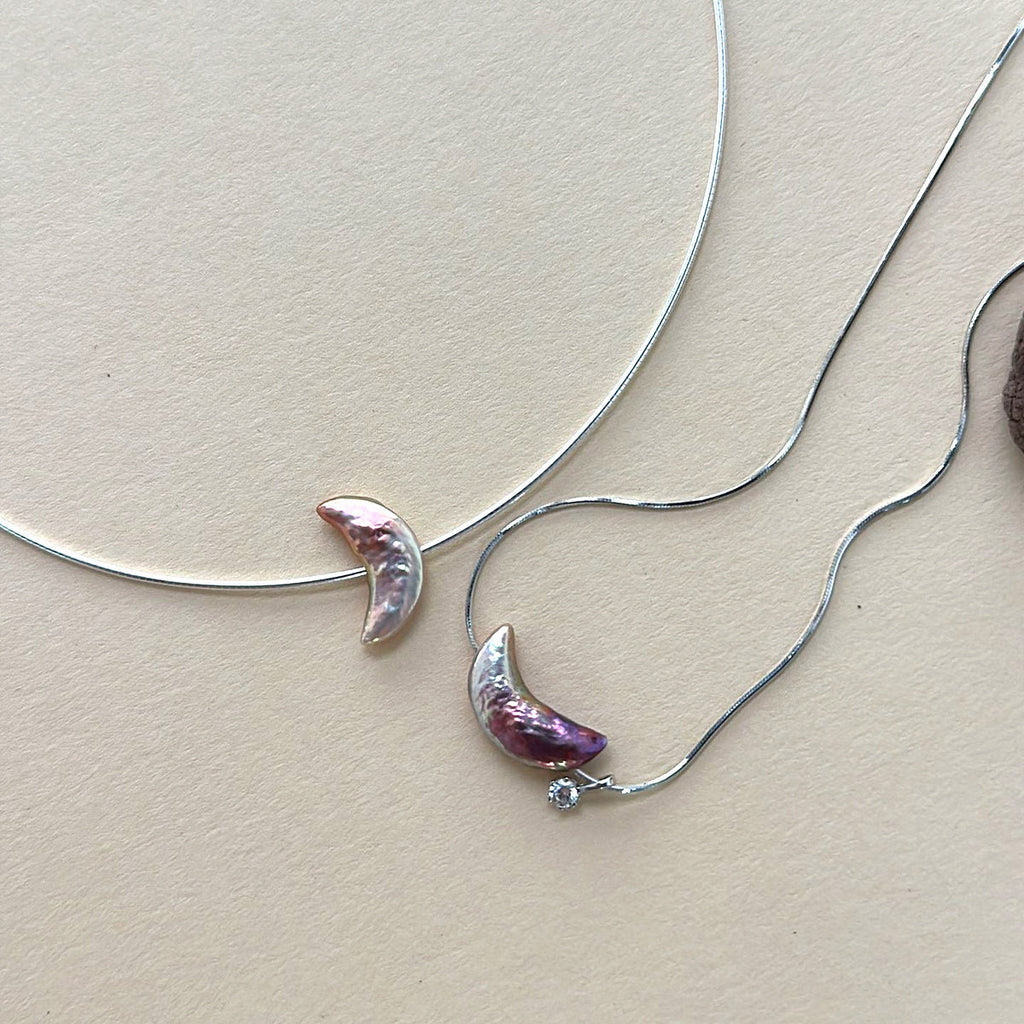 Selene Silver Moon Pearl Necklace — product view 4