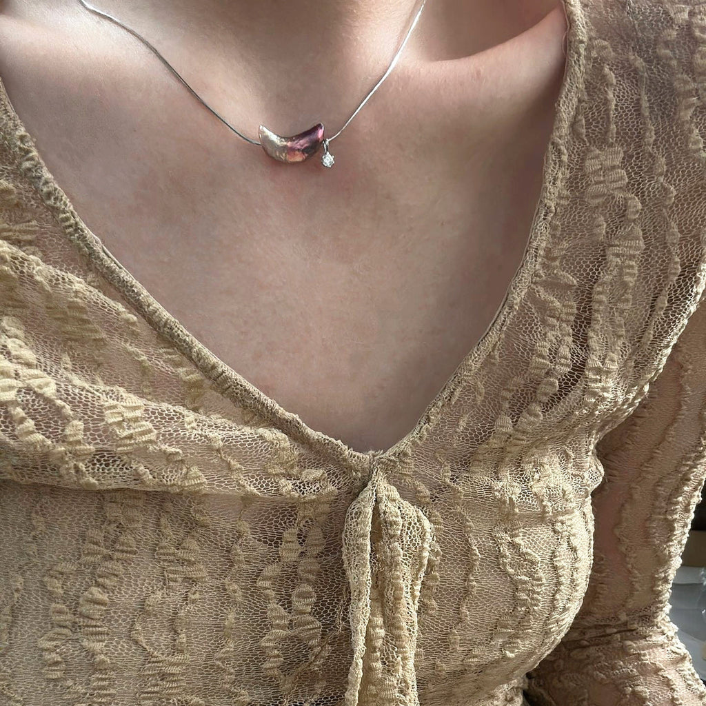 Selene Silver Moon Pearl Necklace — product view 5