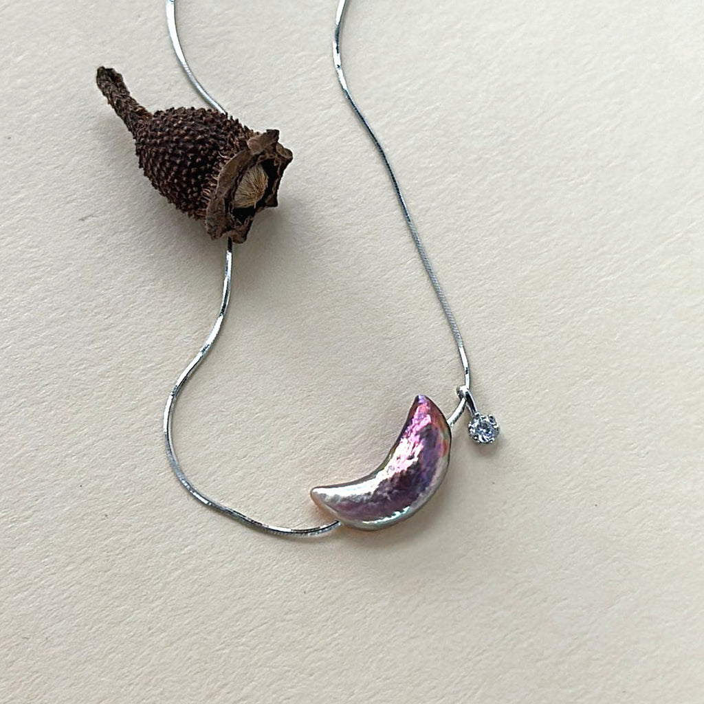 Selene Silver Moon Pearl Necklace — product view 1