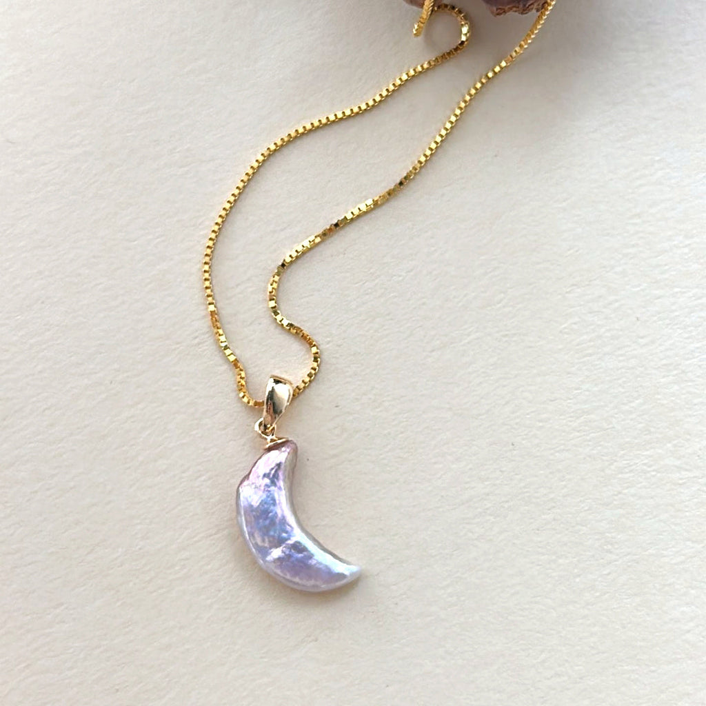 Selene Gold-Plated Moon Pearl Pendant Necklace — product view 2