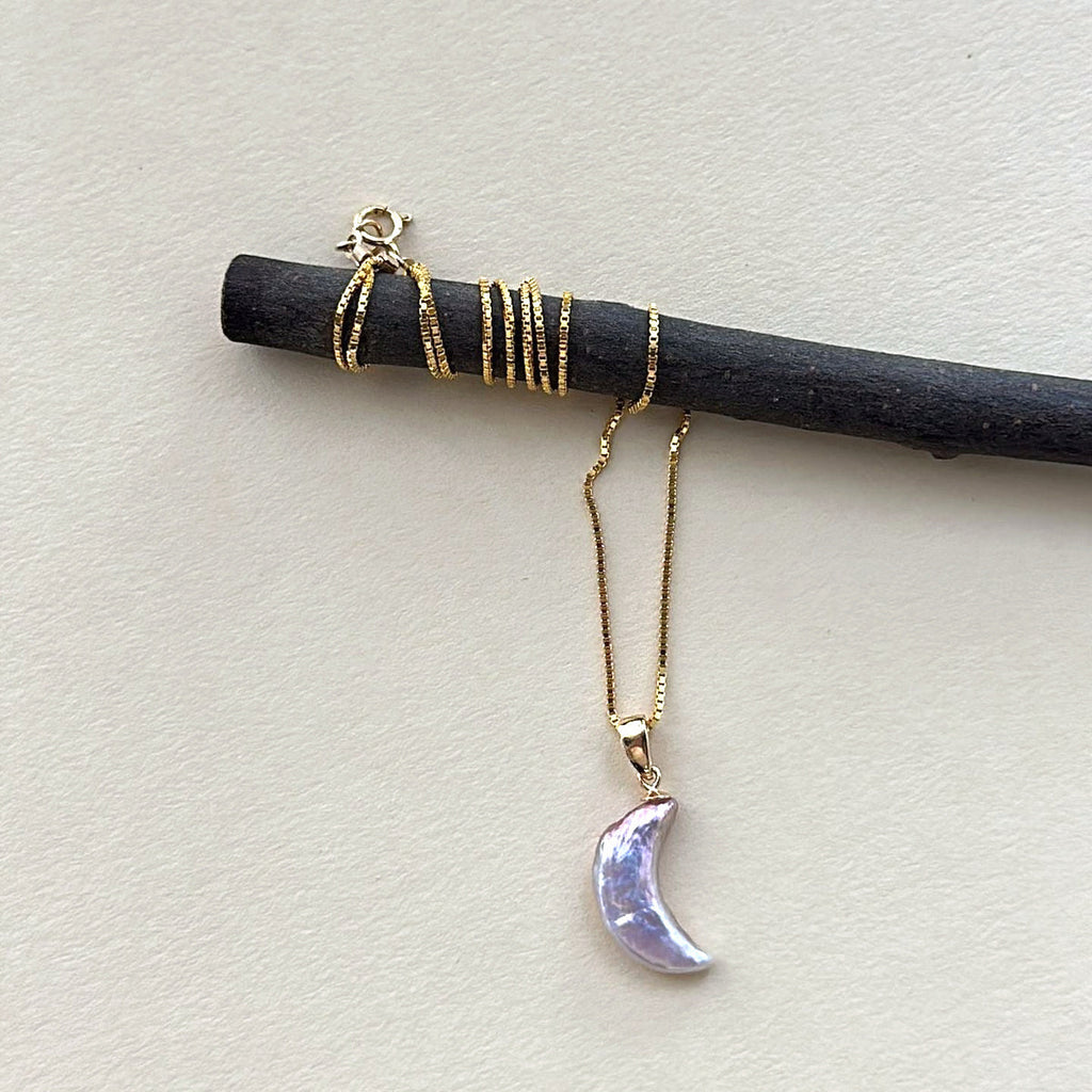 Selene Gold-Plated Moon Pearl Pendant Necklace — product view 5