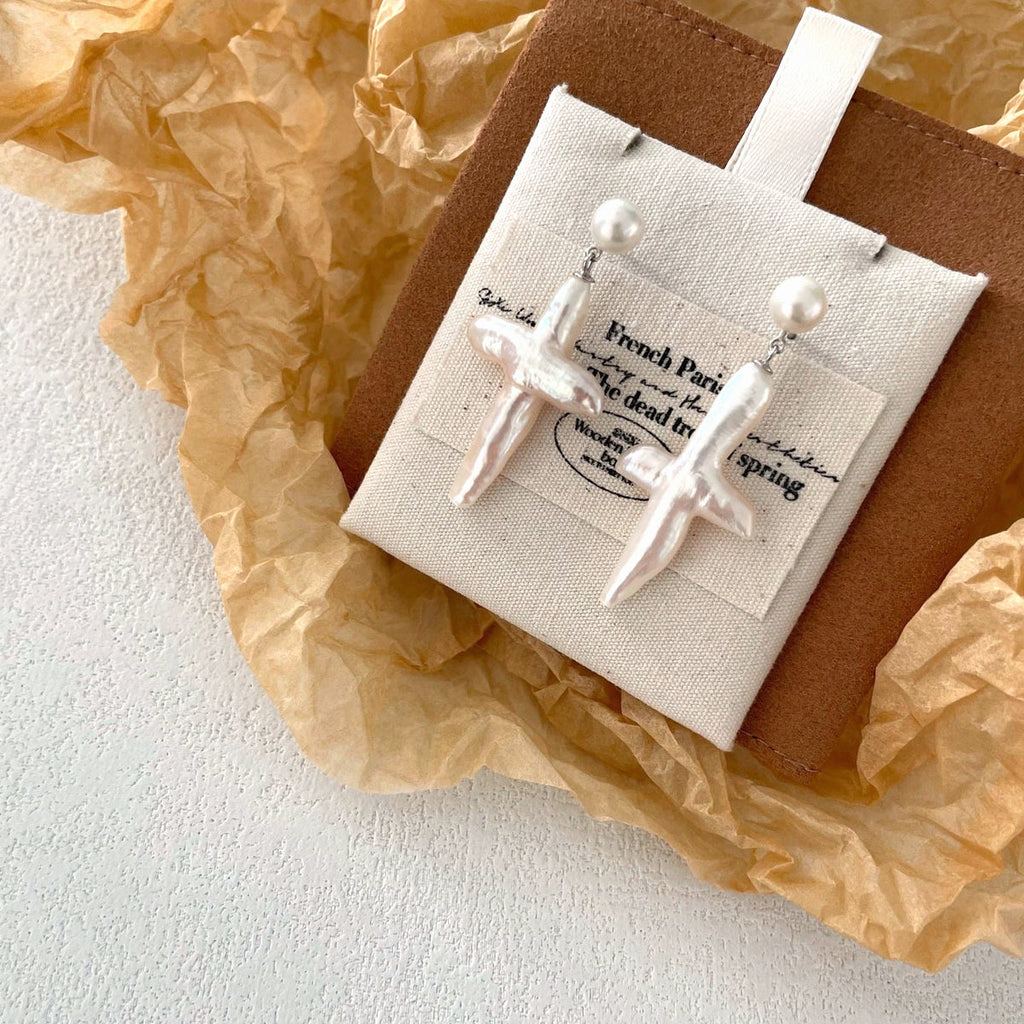 Celeste Silver Cross Pearl Earrings — product view 3
