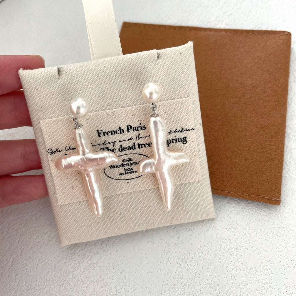 Celeste Silver Cross Pearl Earrings — product view 4