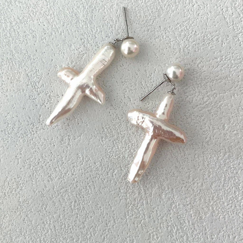 Celeste Silver Cross Pearl Earrings — product view 1