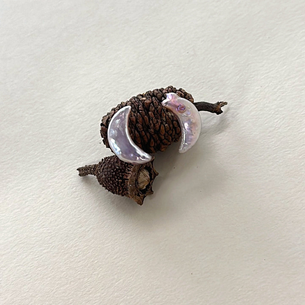 Selene Silver Moon Pearl Studs — product view 3