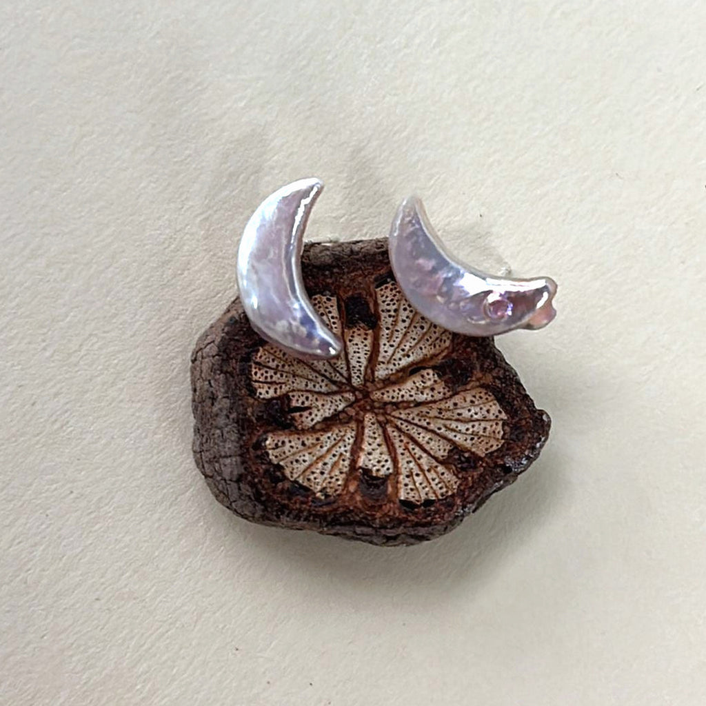 Selene Silver Moon Pearl Studs — product view 1