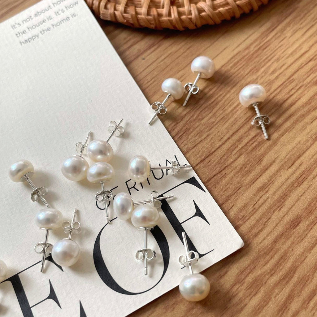 Clara Silver Pearl Studs — product view 1