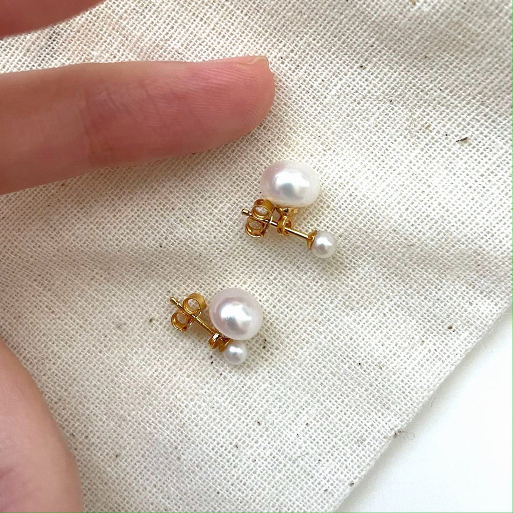 Lucie Gold-Filled Double Pearl Studs — product view 2