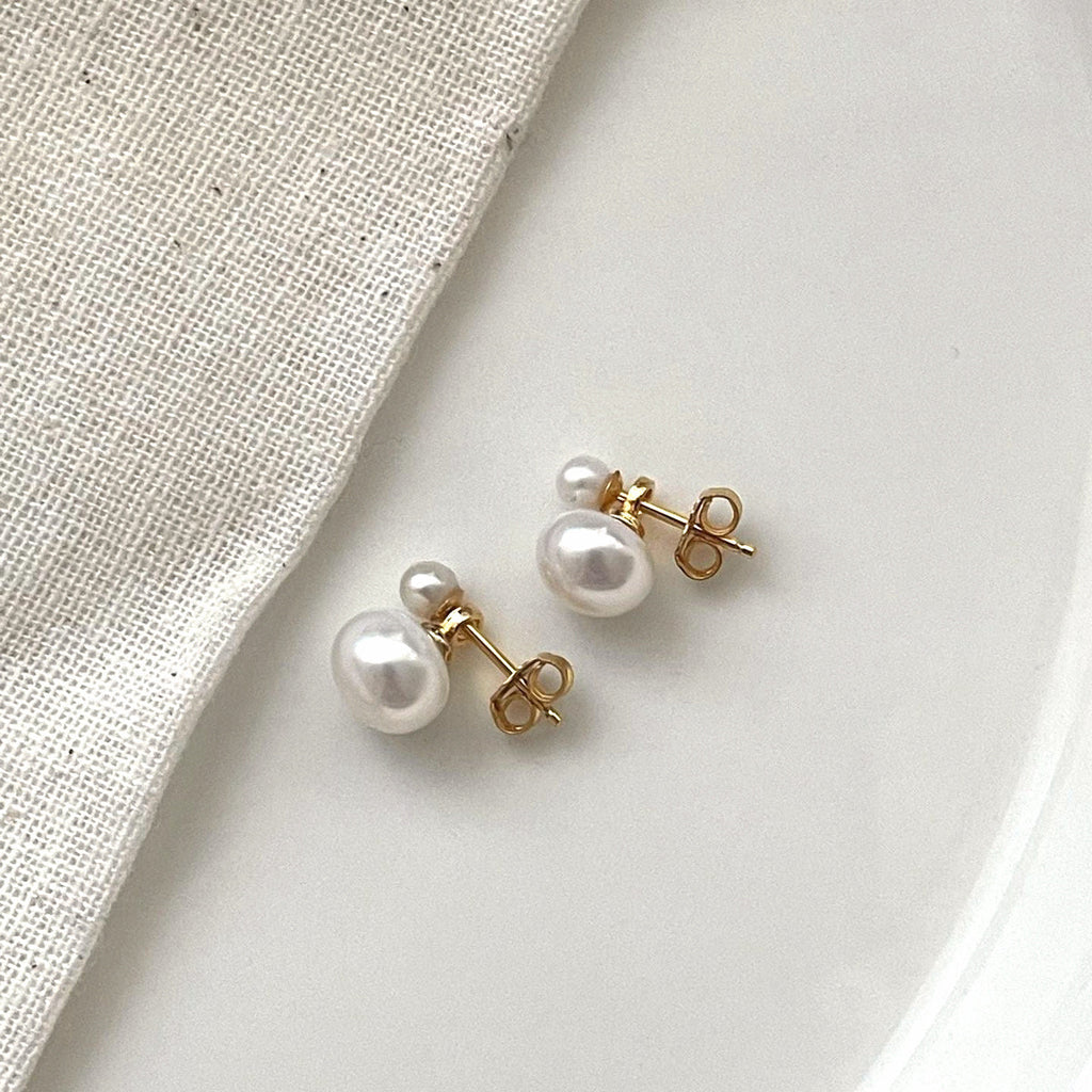 Lucie Gold-Filled Double Pearl Studs — product view 3